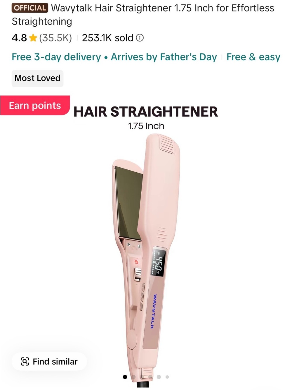 Wavytalk Pink Hair Straightener 1.75 Inch